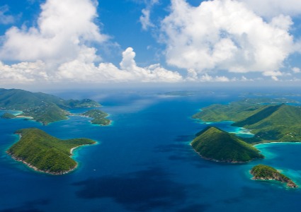 Aerial view including St. John, USVI and Tortola, BVI